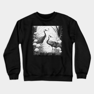 Japanese crane bird ink drawing black and white Crewneck Sweatshirt